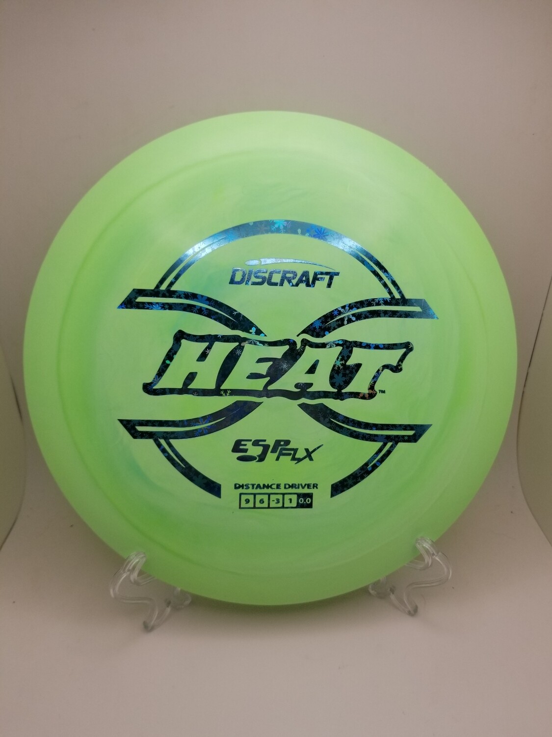 Discraft Discs ESP FLX Heat Dayglow Green Plate with Teal Snowflake Stamp 167-169g