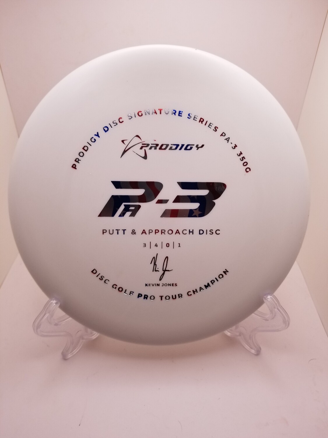 Prodigy PA-3 Putt & Approach Disc -
Kevin Jones 2022 Signature Series White with American Flag Stamp 170-171g