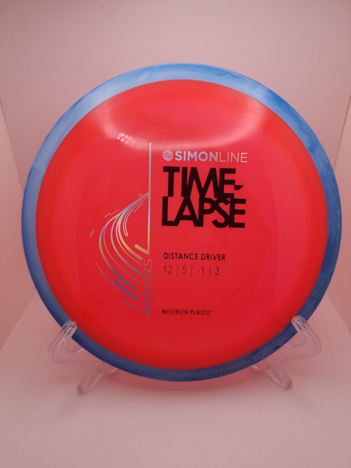 Axiom Discs Simon Line Stock Time Lapse Neutron Watermelon Red Plate with Swirly Teal Blue Rim 174g