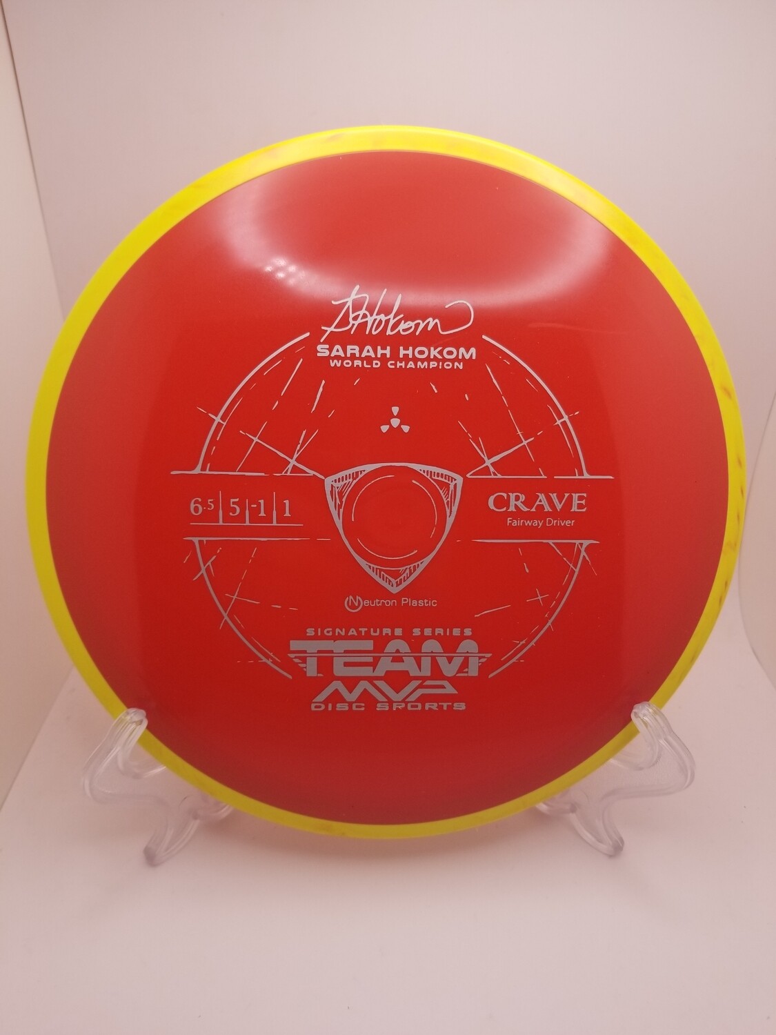 Axiom Discs Team MVP Signature Series Sarah Hokom Neutron Crave Red Plate Yellow/Orange swirly Rim 168g