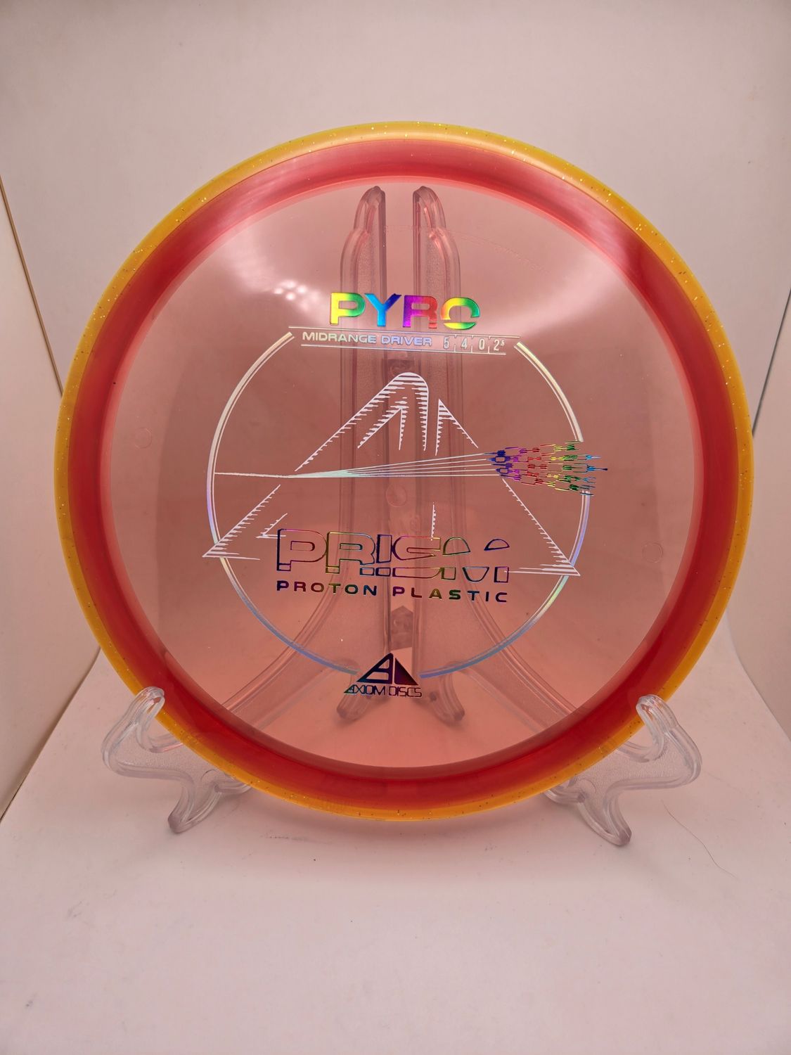 Axiom Discs Pyro Prism Proton Plastic Pinkish Purple with Yellow sparkly Rim 178g