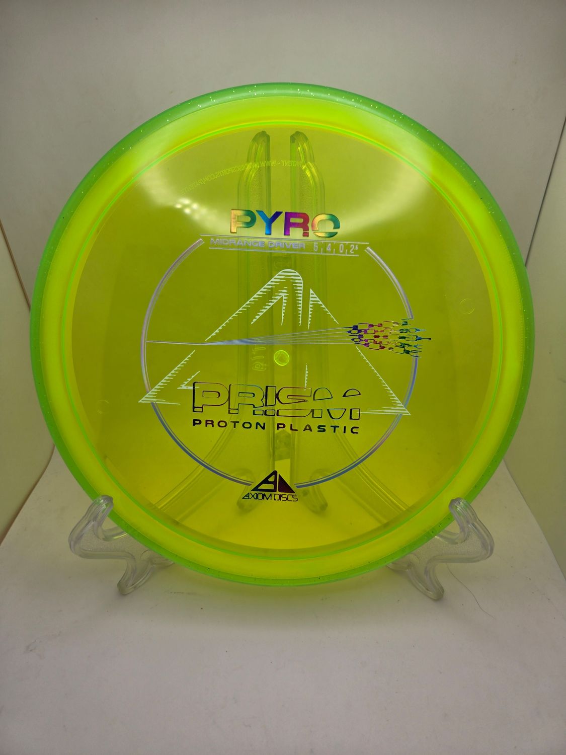 Axiom Discs Pyro Prism Proton Plastic Yellow with Dayglow Green sparkly Rim 177g