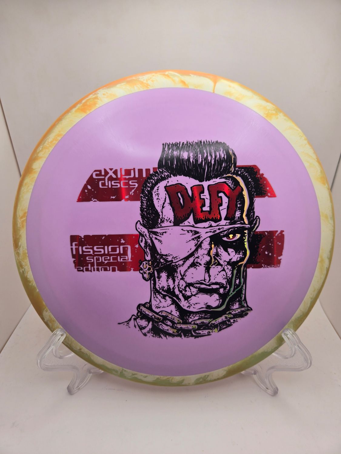 Axiom Discs Special Edition Defy Fission Pink with Orange and Yellow Swirly Rim 172g