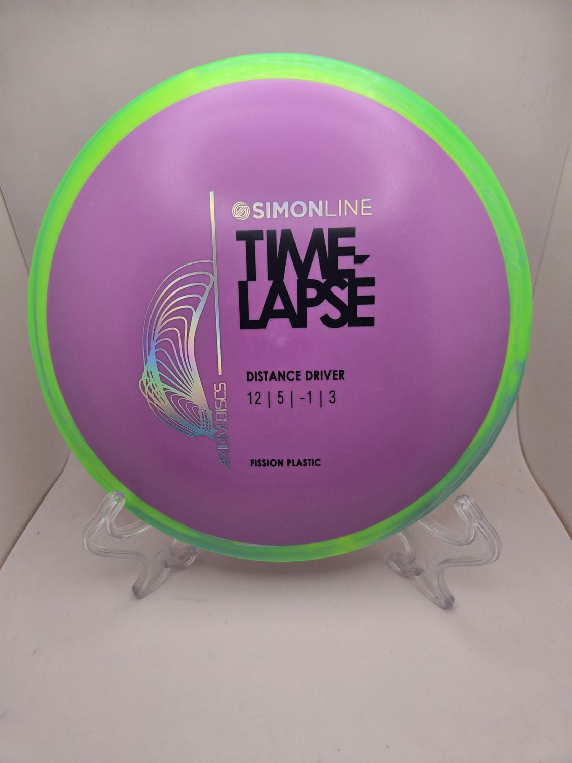 Axiom Discs Fission Time-Lapse Purple with Green Swirly Rim - Stock 157g