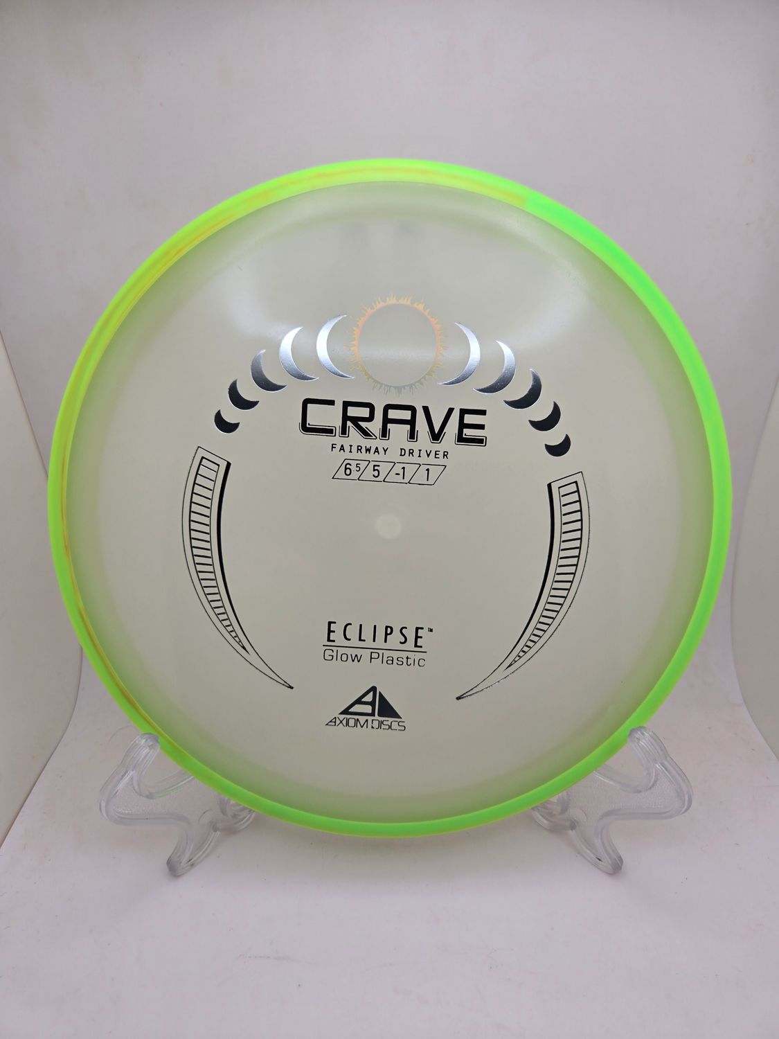 Axiom Discs Crave Eclipse Stamped DayGlow Green / Touch of Orange in Rim 168g