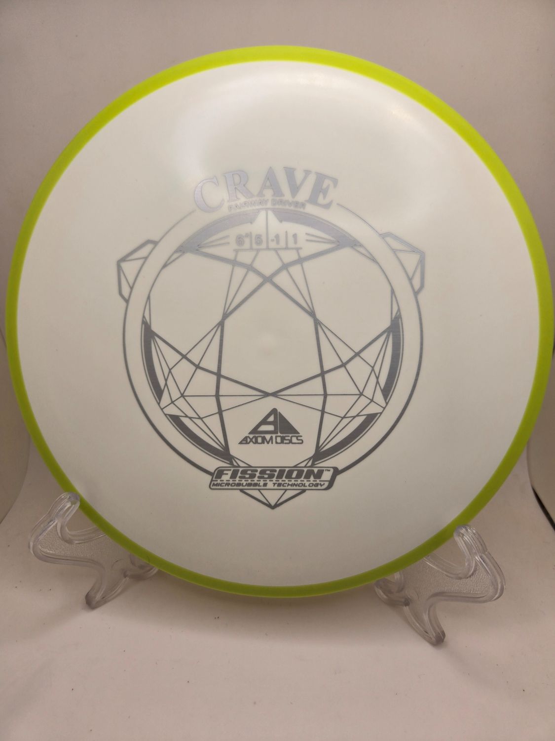 Axiom Discs Crave White with Dayglow Green rim Fission 150g