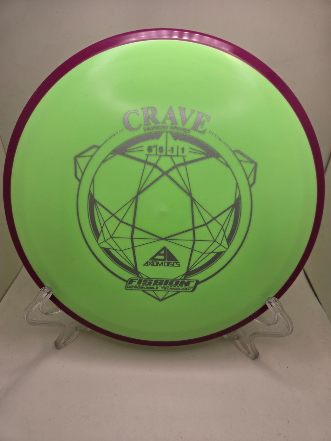 Axiom Discs Crave Dayglow Green with Purple rim Fission 164g