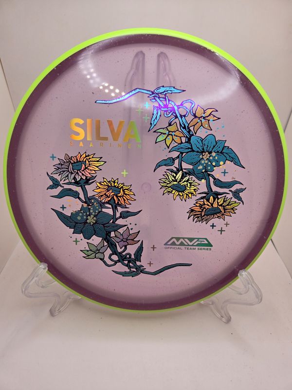 Axiom Particle Glow Soft Proton Proxy - Silva Saarinen Team Series Purple with Dayglow Yellow Swirly Rim 170g