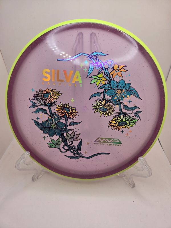 Axiom Particle Glow Soft Proton Proxy - Silva Saarinen Team Series Purple with Dayglow Yellow Swirly Rim 171g