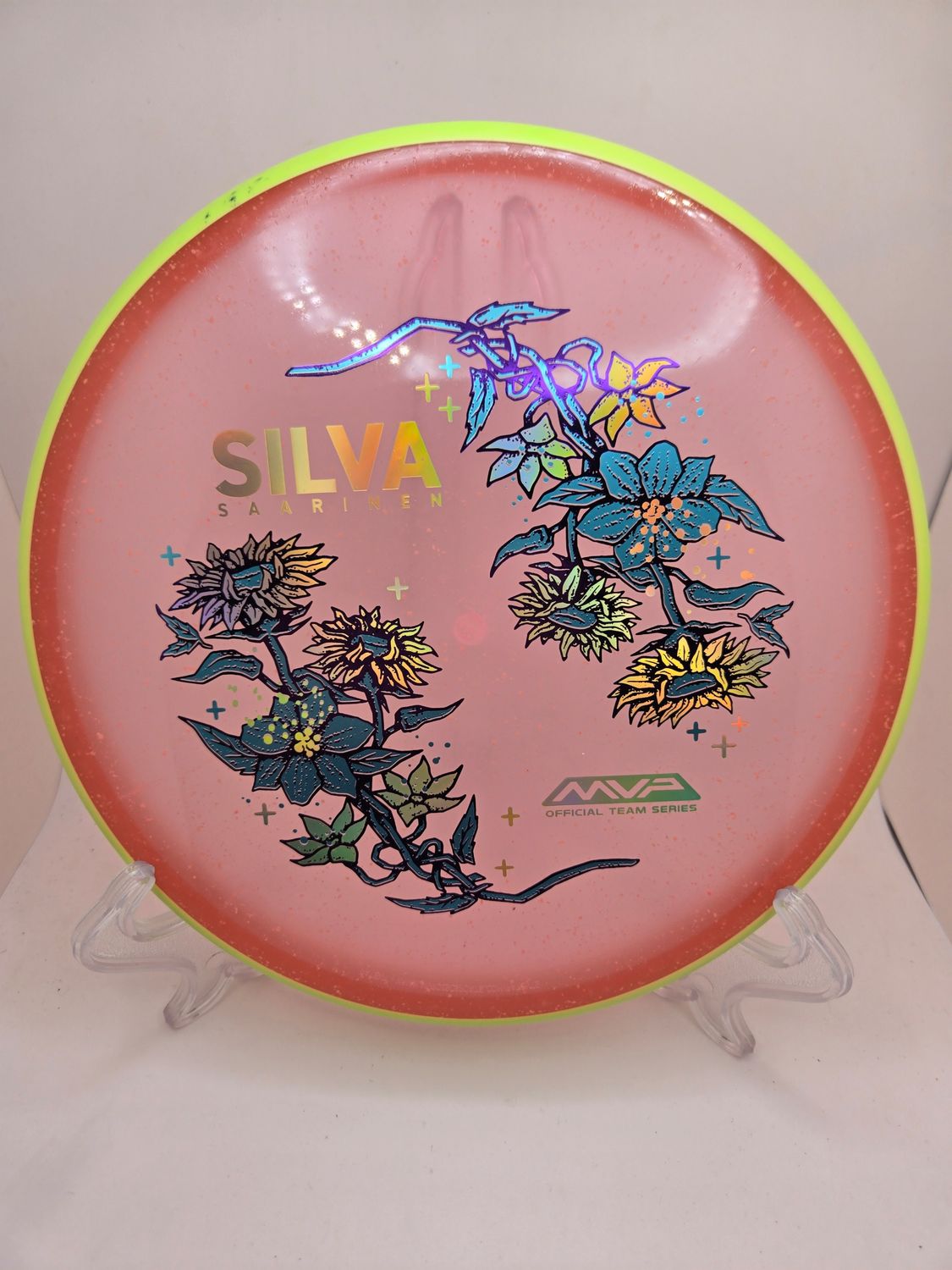 Axiom Particle Glow Soft Proton Proxy - Silva Saarinen Team Series Pink with Yellow Swirly Rim 174g