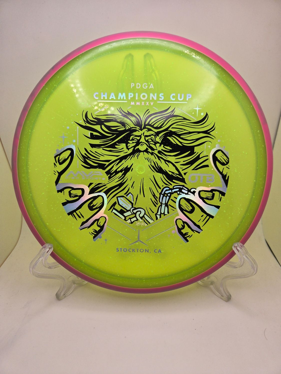 Axiom Discs Particle Glow Proton Hex - Champions Cup Edition Dayglow Yellow with Pink Rim 177g