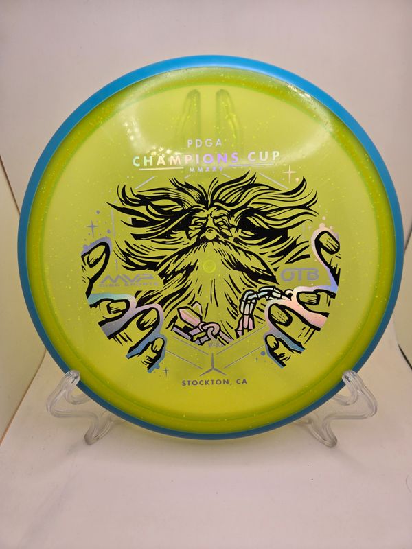 Axiom Discs Particle Glow Proton Hex - Champions Cup Edition Dayglow Yellow with Teal Blue Rim 176g