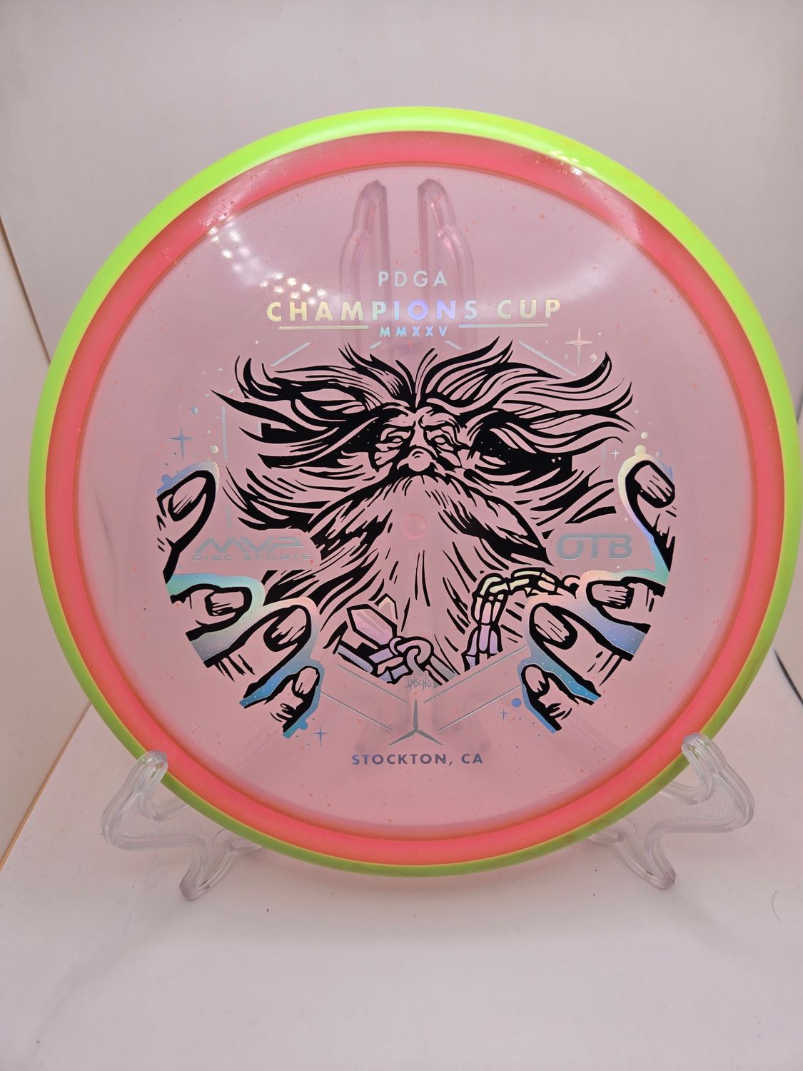 Axiom Discs Particle Glow Proton Hex - Champions Cup Edition Pink with Dayglow Green Swirly Rim 177g