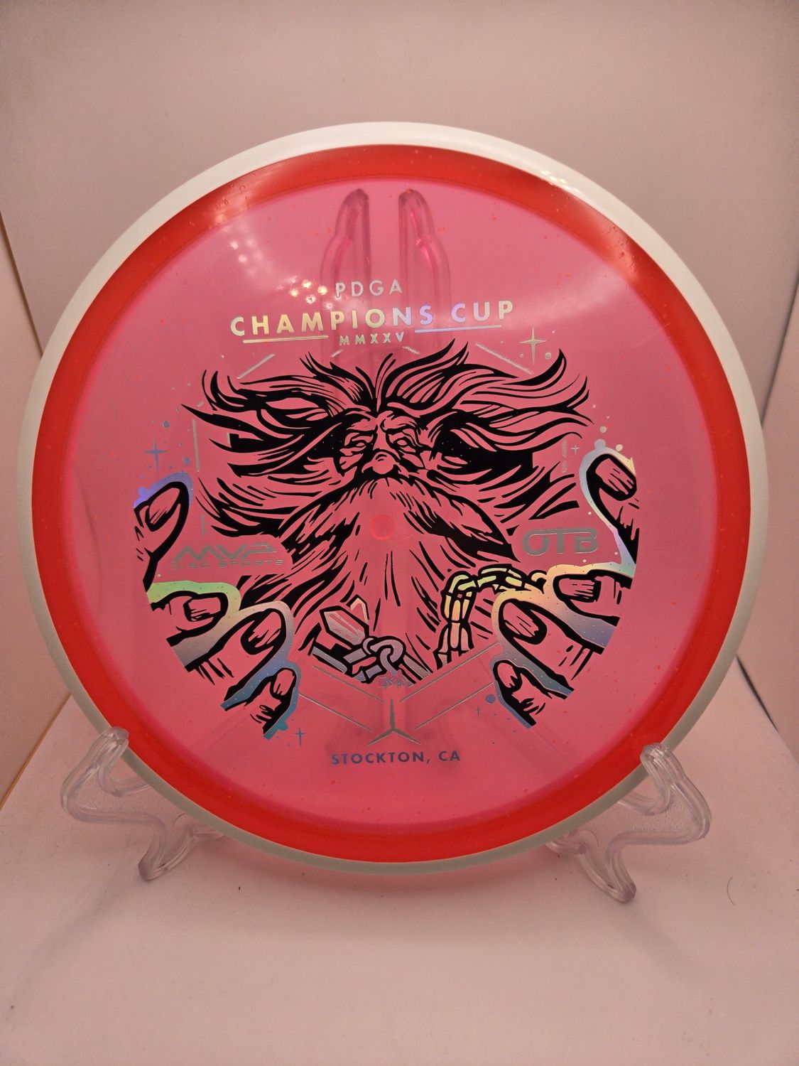 Axiom Discs Particle Glow Proton Hex - Champions Cup Edition Watermelon Red with White Rim 177g