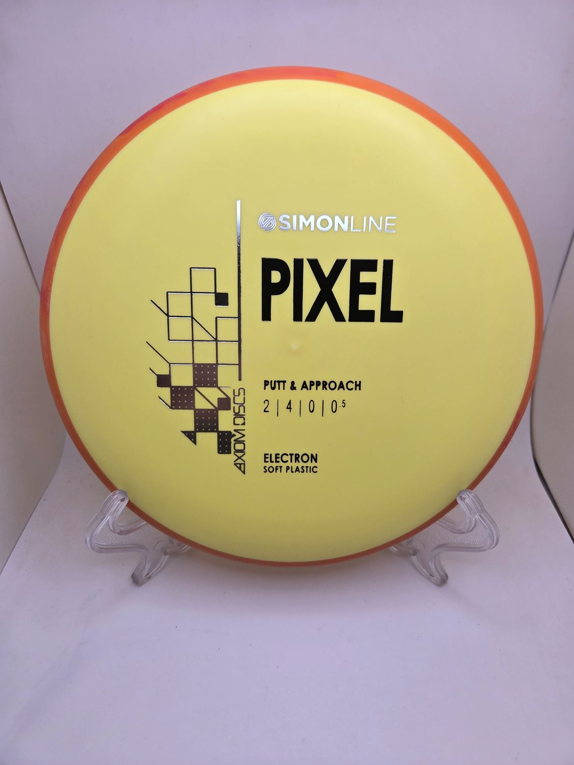 Axiom Discs- Simon Line - Electron Pixel Soft- Stock Yellow with Orange Rim 174g.