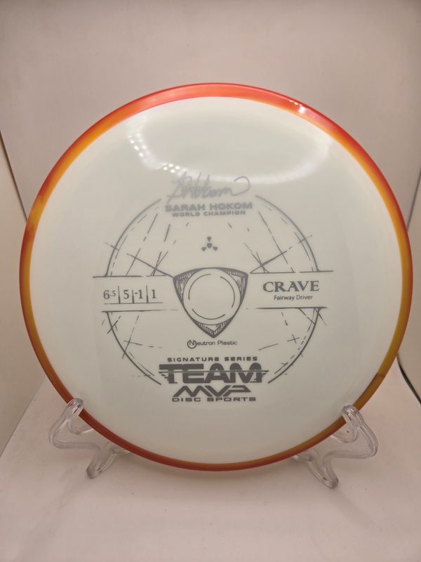 Axiom Discs Team MVP Signature Series Sarah Hokom Neutron Crave White Plate Orange Swirly Rim 163g