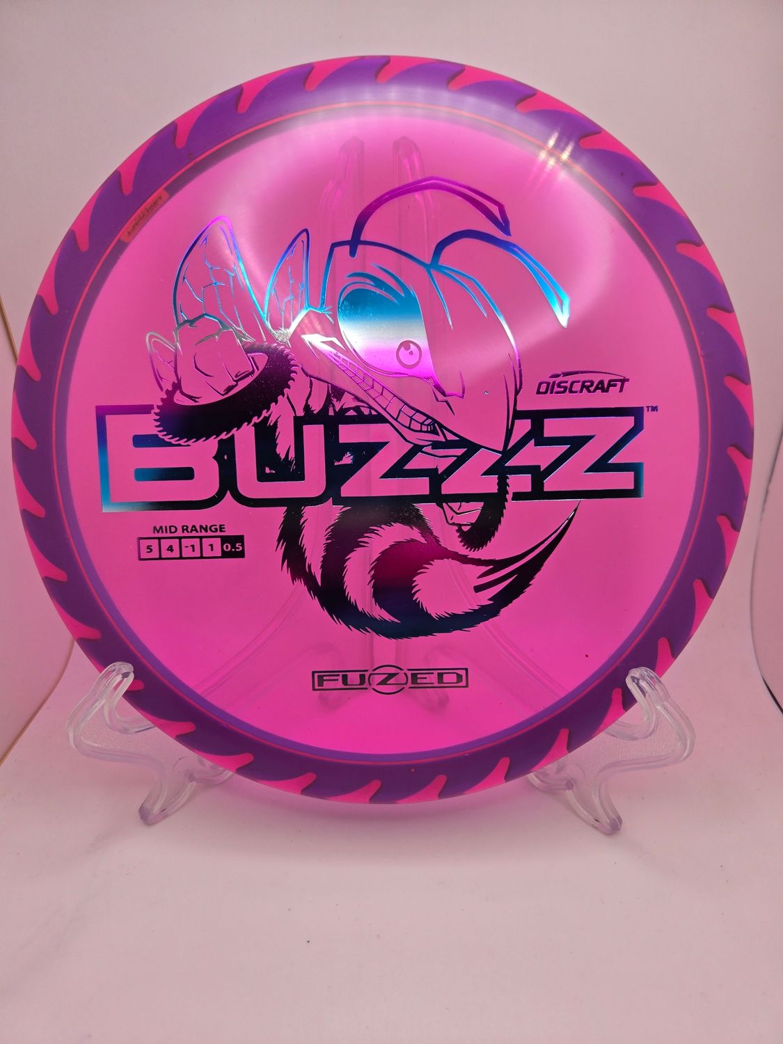Discraft Discs Fuzed Z Buzzz with BuzzzSaw Pattern Purple with Teal Back Gradient Stamp 177+g