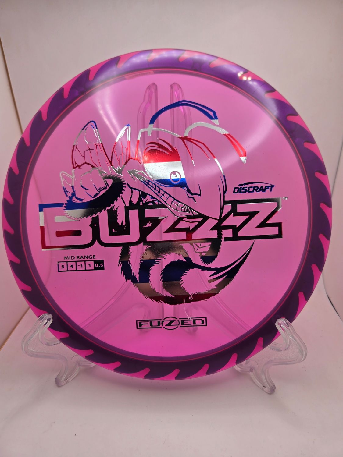 Discraft Discs Fuzed Z Buzzz with BuzzzSaw Pattern Purple with Purple Back American Flag Stamp 177+g