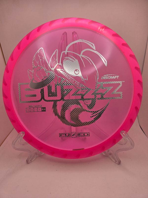 Discraft Discs Fuzed Z Buzzz with BuzzzSaw Pattern Pink with White Back Silver Cube Stamp 173-174g