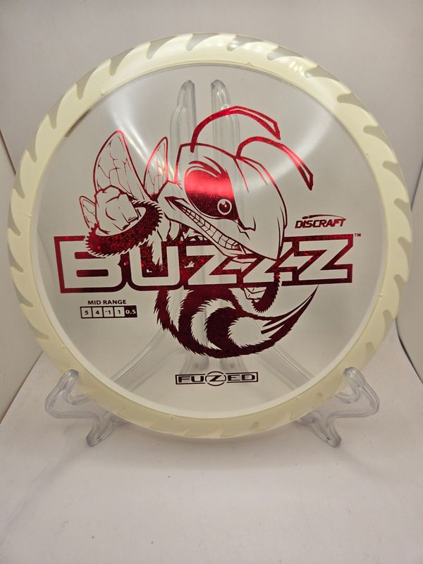 Discraft Discs Fuzed Z Buzzz with BuzzzSaw Pattern Clear with White Back Red Sparkle Stamp 175-176g