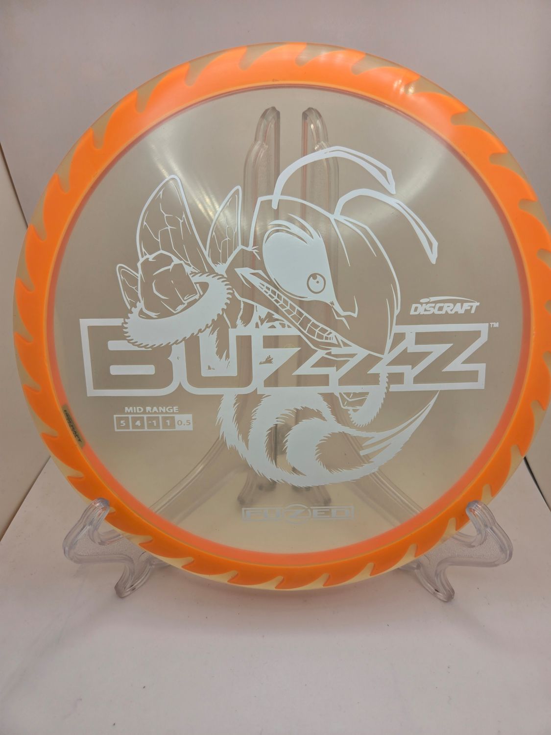 Discraft Discs Fuzed Z Buzzz with BuzzzSaw Pattern Clear with Orange Back White Stamp 173-174g