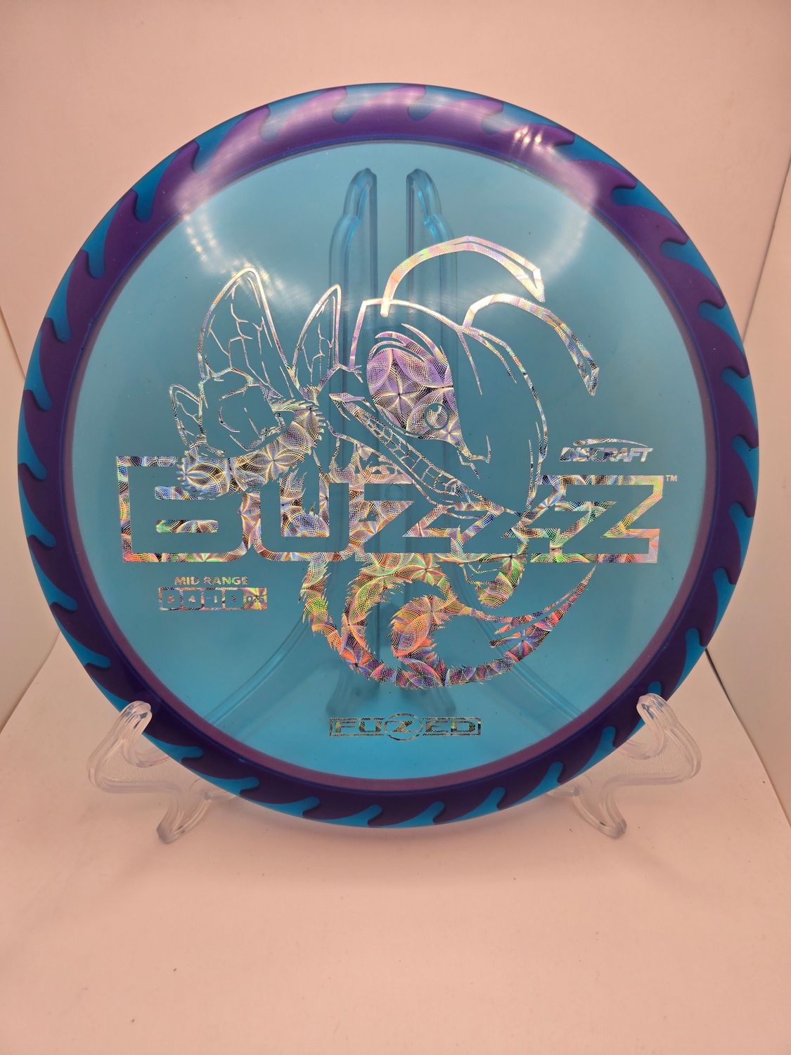 Discraft Discs Fuzed Z Buzzz with BuzzzSaw Pattern Blue with Pink Back Silver Circle Stamp 175-176g