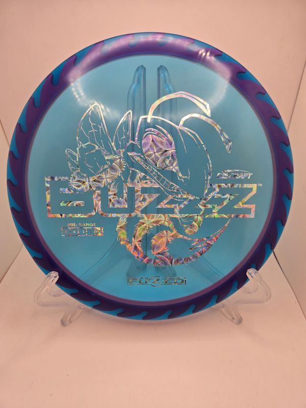 Discraft Discs Fuzed Z Buzzz with BuzzzSaw Pattern Blue with Pink Back Silver Circle Stamp 175-176g