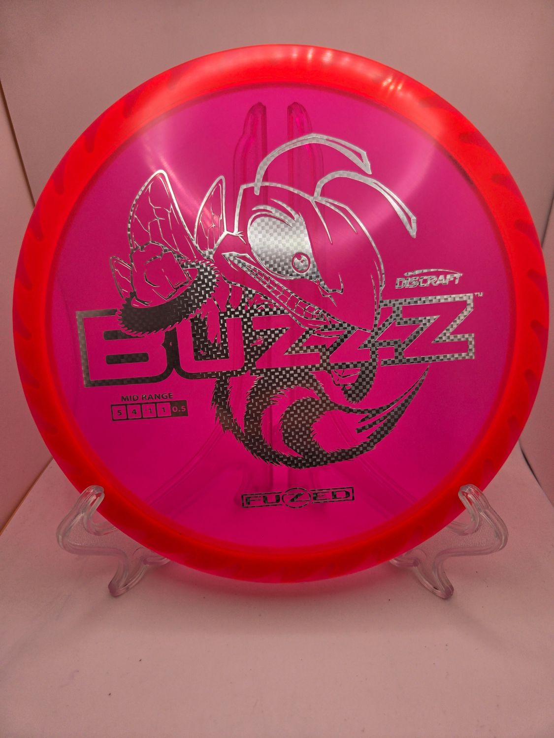 Discraft Discs Fuzed Z Buzzz with BuzzzSaw Pattern Pink with Orange Back Silver Diamond Plate Stamp 170-172g