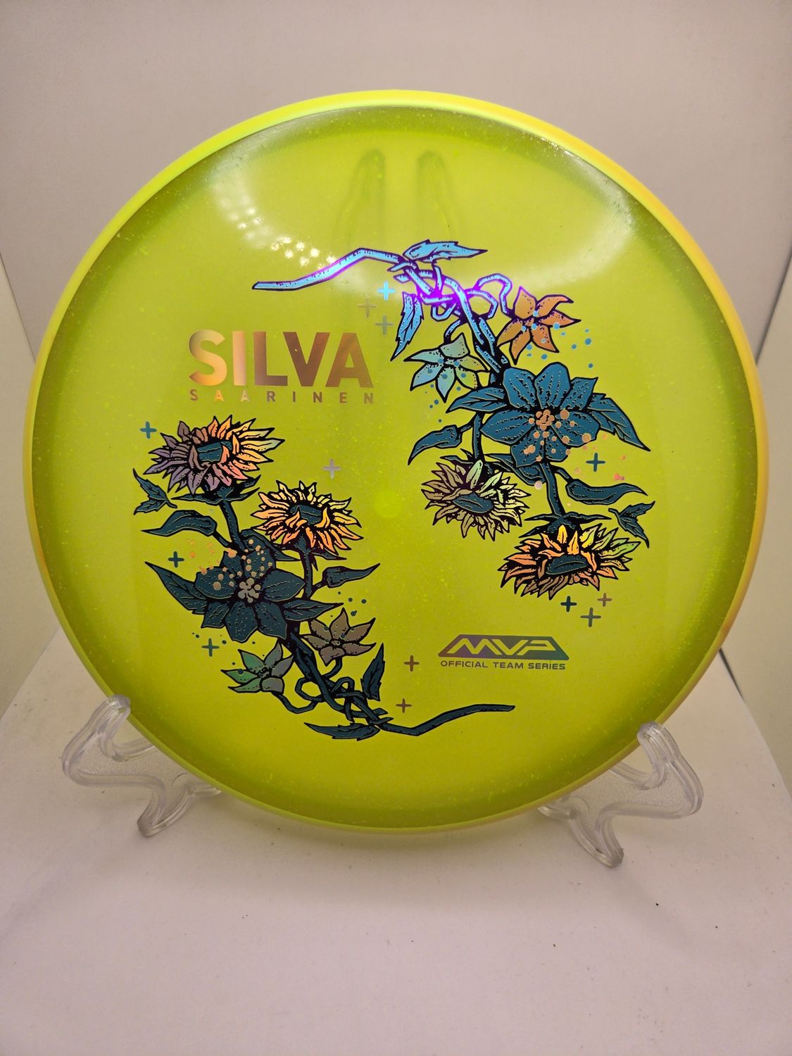 Axiom Particle Glow Soft Proton Proxy - Silva Saarinen Team Series Dayglow Yellow with Dayglow Yellow and Orange Swirly Rim 168g