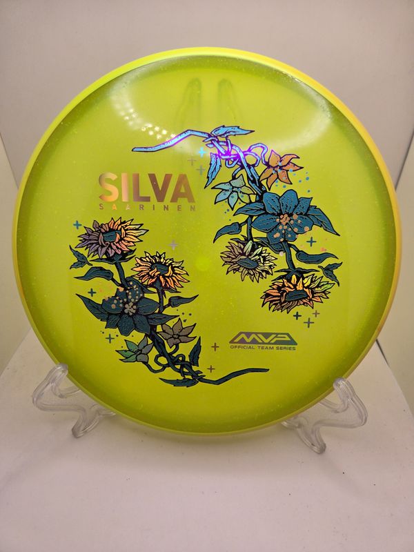 Axiom Particle Glow Soft Proton Proxy - Silva Saarinen Team Series Dayglow Yellow with Dayglow Yellow and Orange Swirly Rim 168g