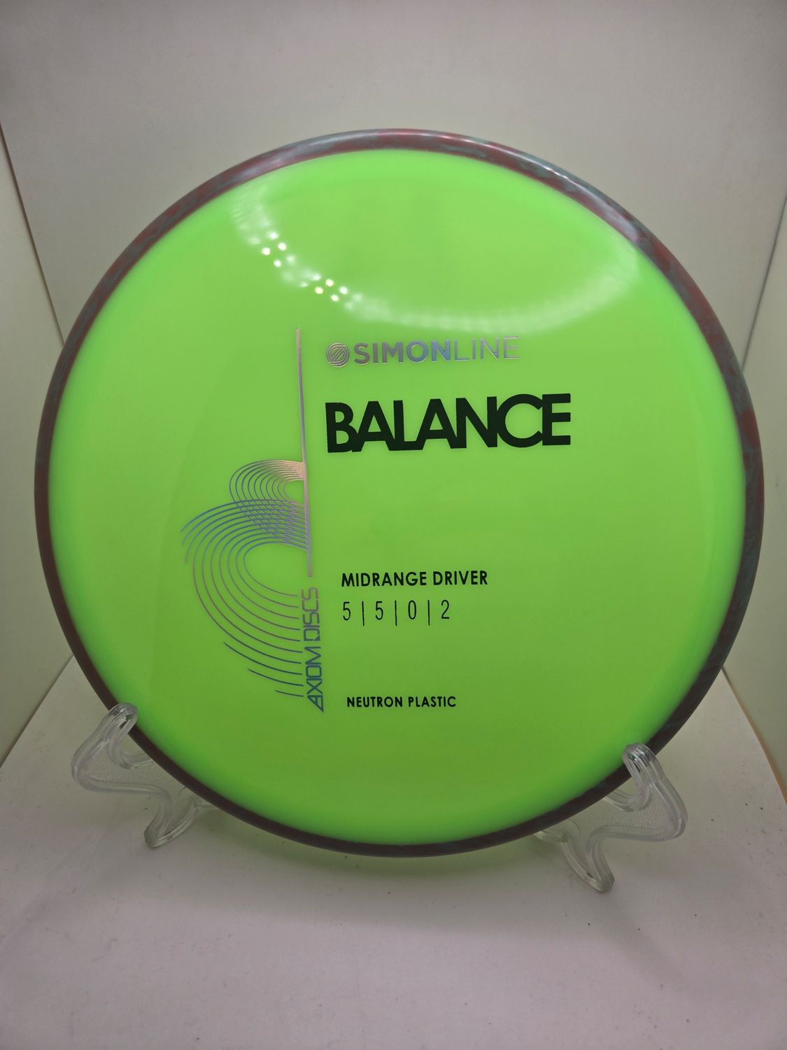 Axiom Discs Neutron Balance Stock Dayglow Green with Burgundy Swirly Rim 177g
