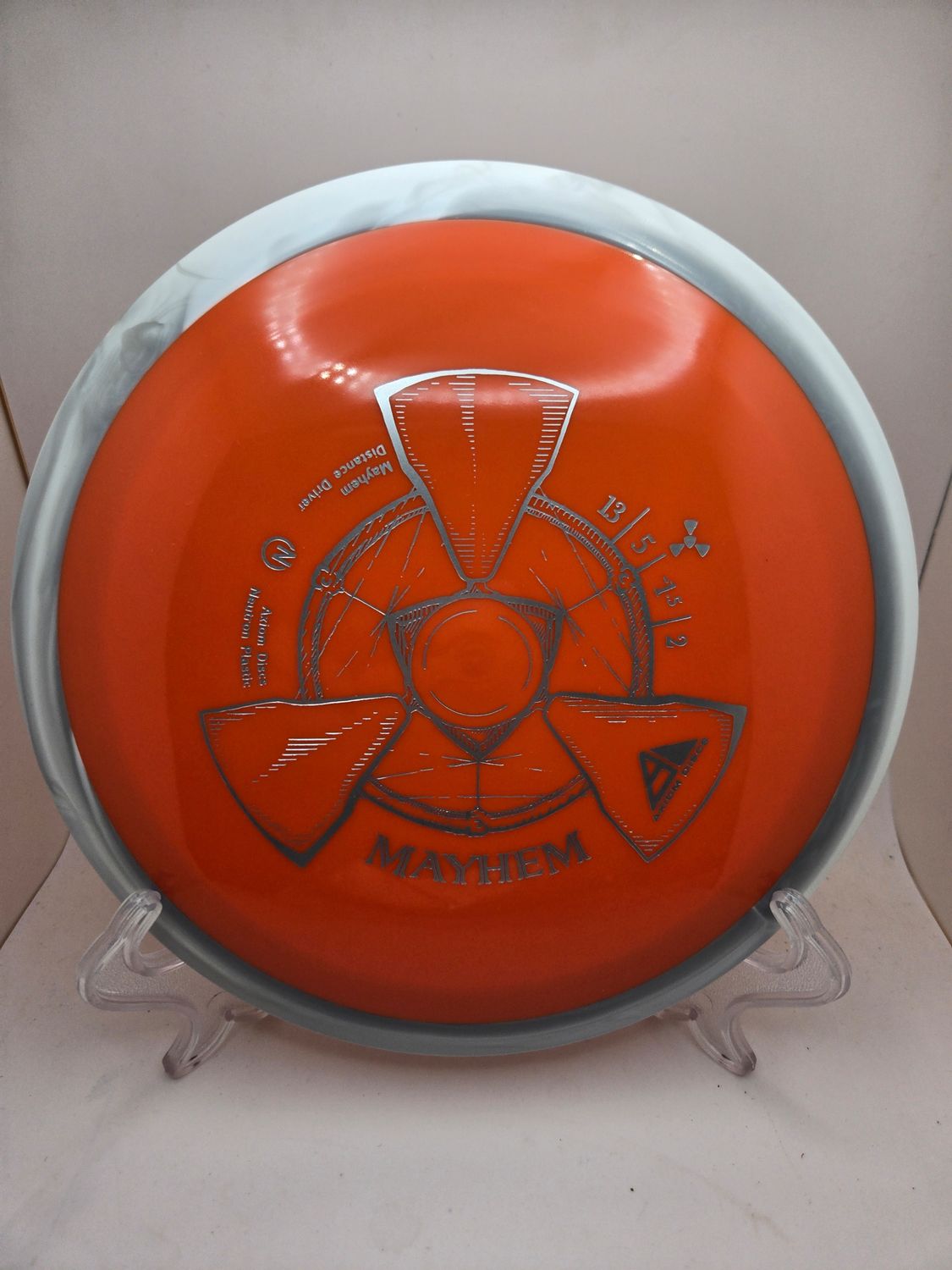Axiom Discs Mayhem Neutron Orange with Swirly Grey Rim 166g