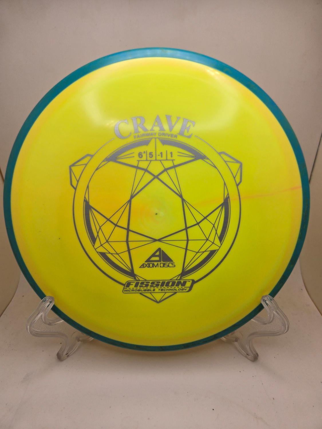Axiom Discs Crave Dayglow Yellow with Teal rim Fission 163g