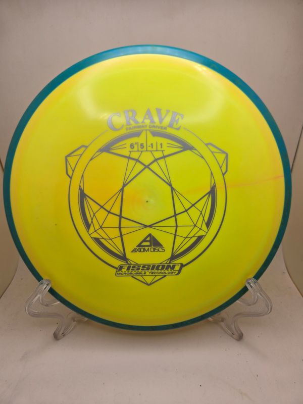 Axiom Discs Crave Dayglow Yellow with Teal rim Fission 163g