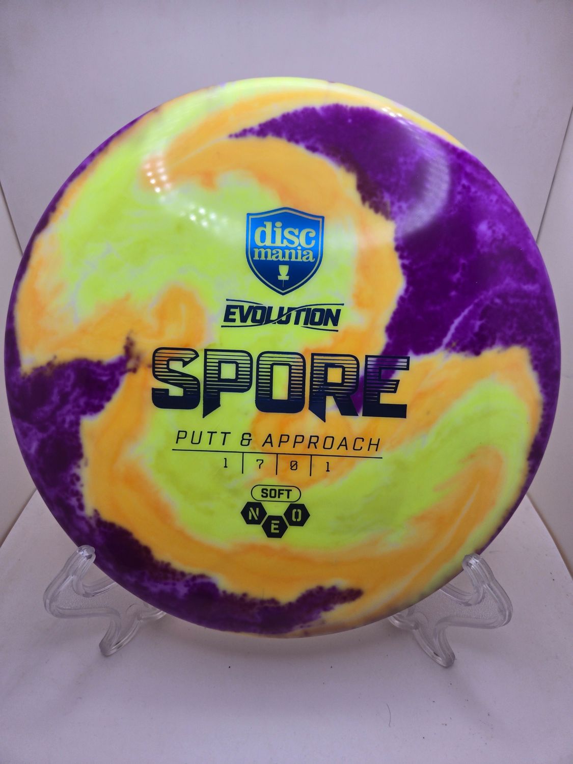 Discmania Discs Evolution Dyed Spore Yellow/Orange/Purple Soft NEO 159g