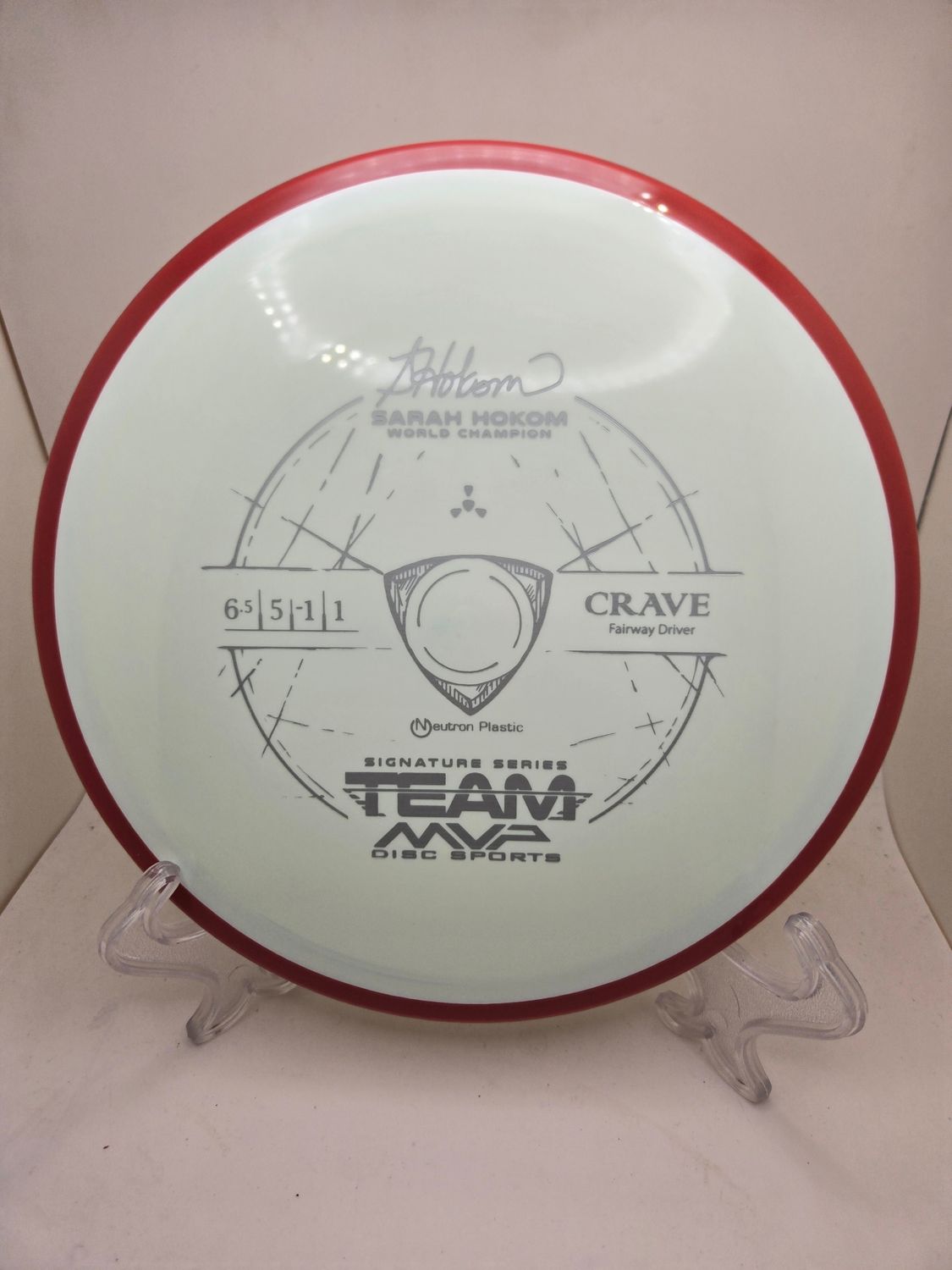 Axiom Discs Team MVP Signature Series Sarah Hokom Neutron Crave White Plate Red Rim 159g
