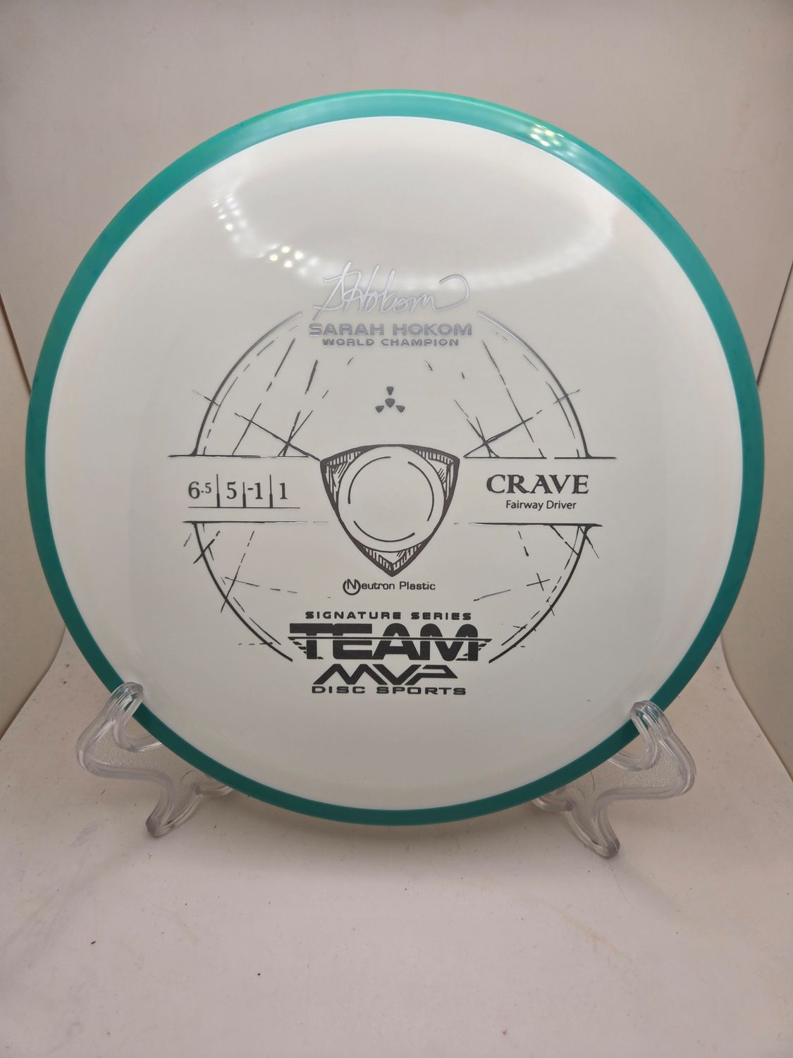 Axiom Discs Team MVP Signature Series Sarah Hokom Neutron Crave White Plate Teal Rim 163g