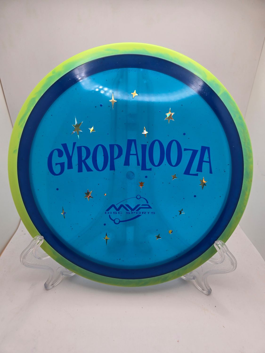 Axiom Discs Particle Proton Insanity - GyroPalooza 2025 Blue Plate Swirly Green/Yellow Rim 173g