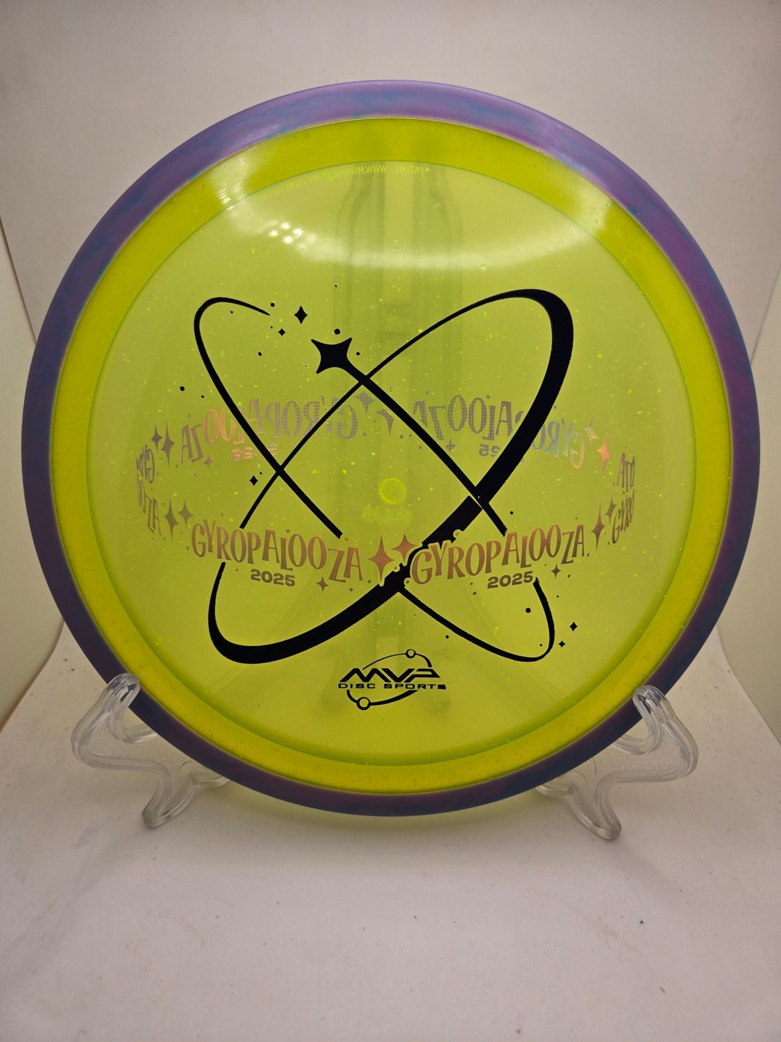 Axiom Discs Particle Proton Insanity - GyroPalooza 2025 Yellow Plate Swirly Pink/Purple/Blue Rim 173g