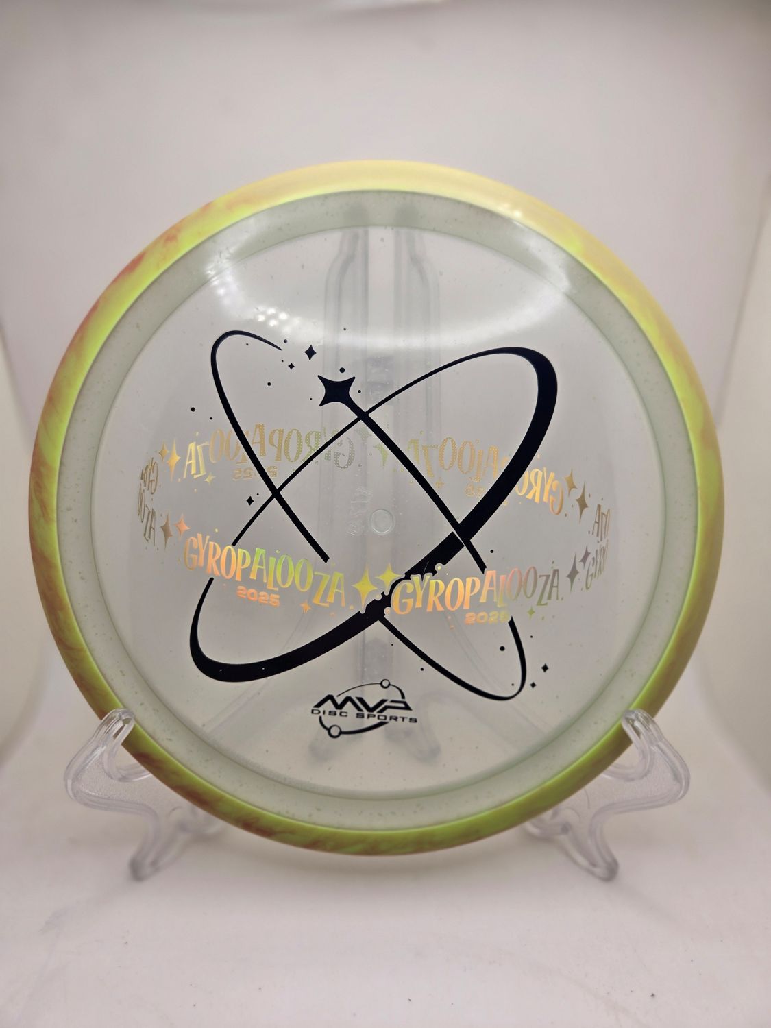 Axiom Discs Particle Proton Insanity - GyroPalooza 2025 Clear Plate Swirly Yellow Rim 172g