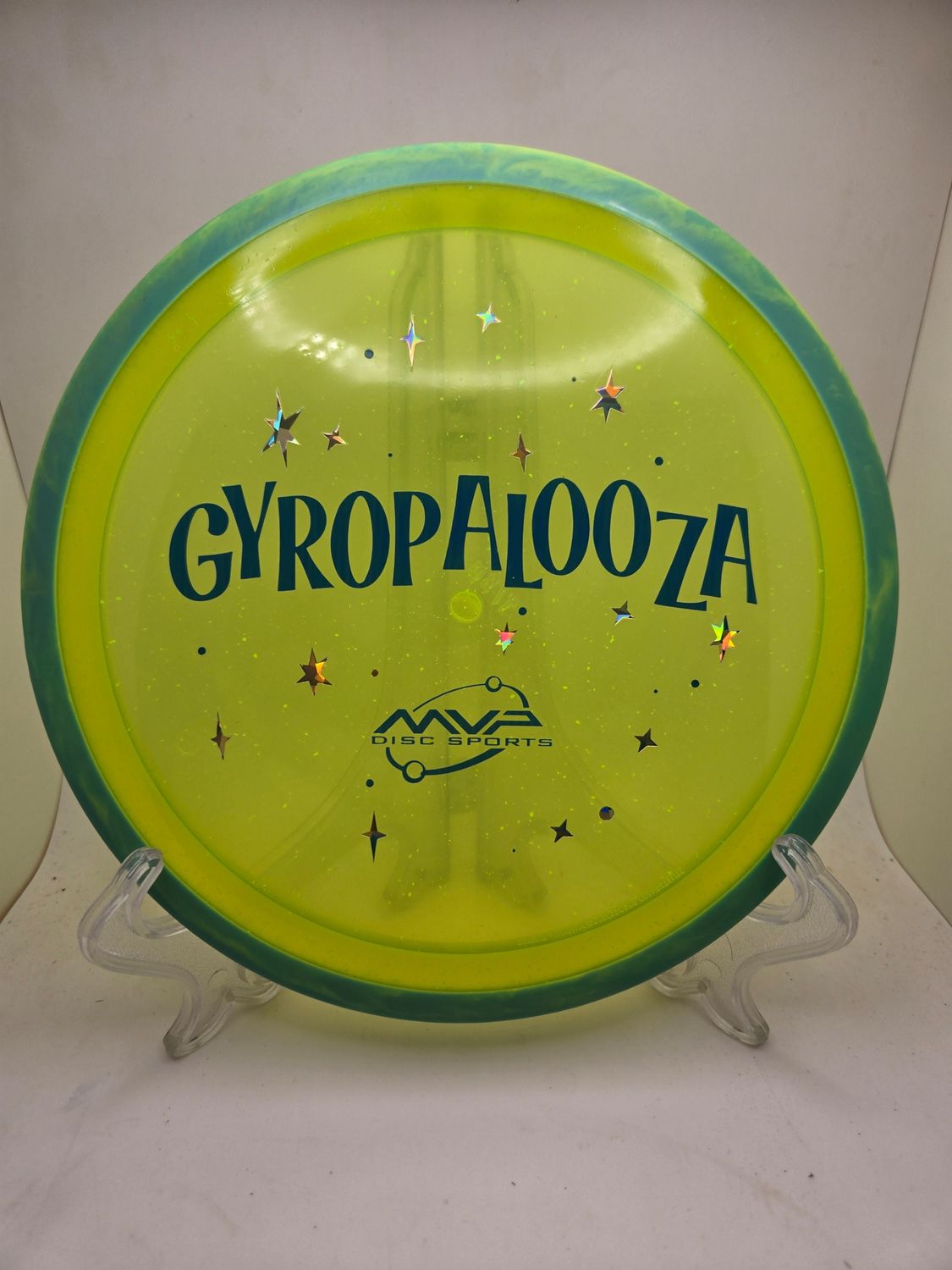 Axiom Discs Particle Proton Insanity - GyroPalooza 2025 Yellow Plate Swirly Green Rim 173g