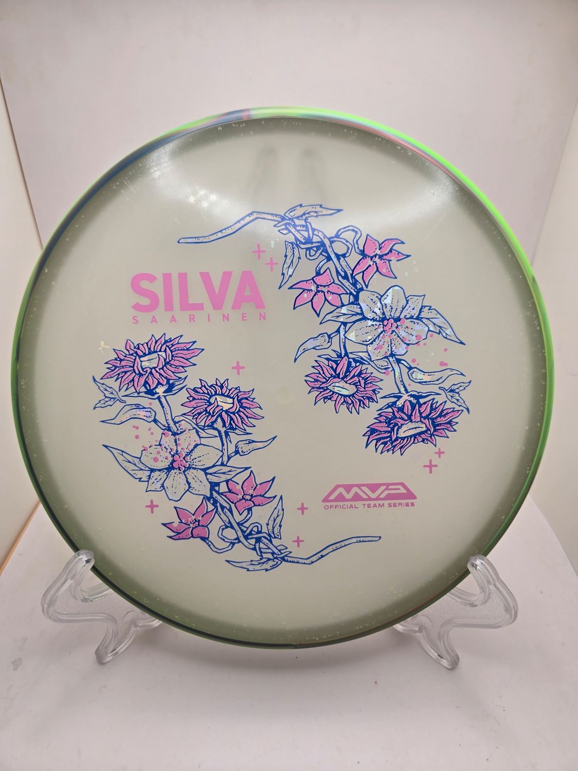  Axiom Particle Particle Eclipse Proxy - Silva Saarinen Team Series - Flowers with Swirly Green/Purple Rim 173g