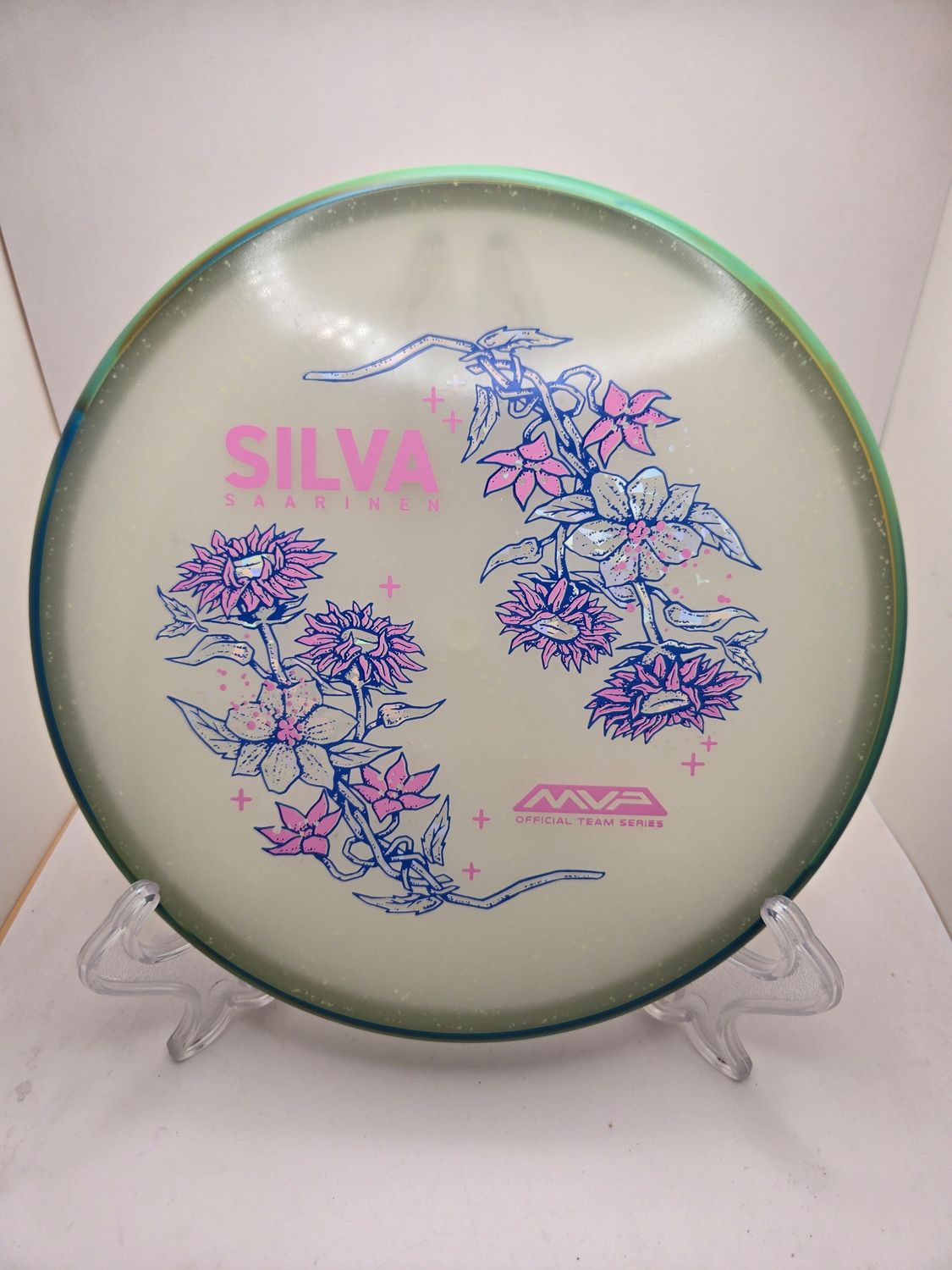Axiom Particle Particle Eclipse Proxy - Silva Saarinen Team Series - Flowers with Swirly Teal Green Orange Rim 174g