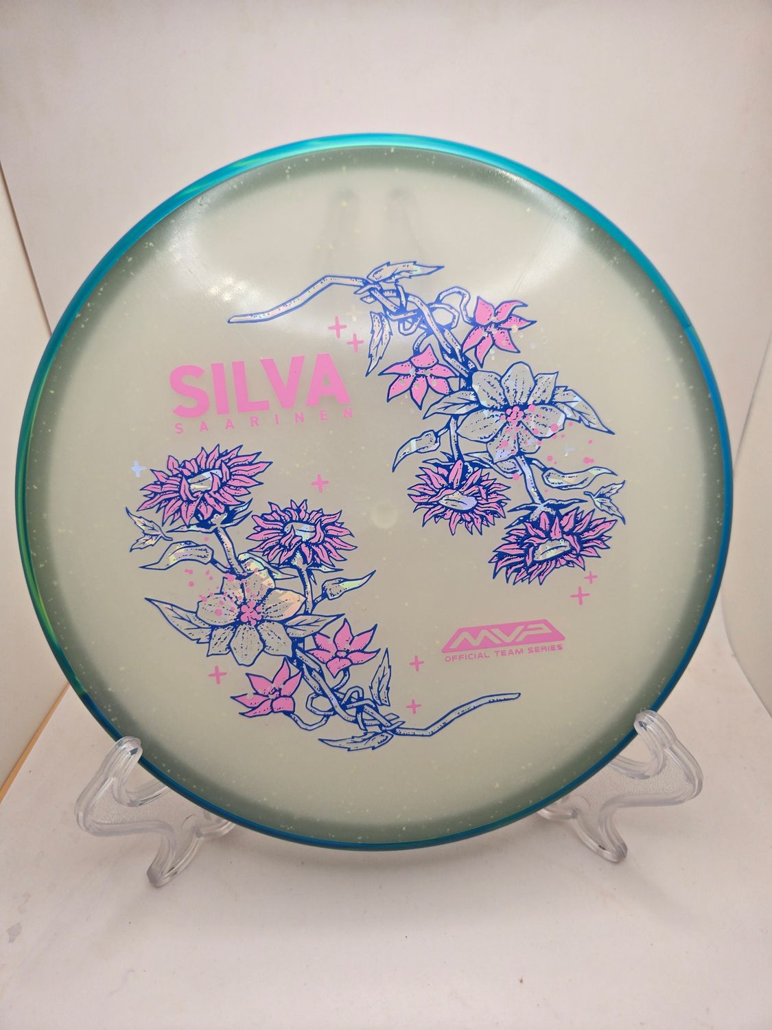 Axiom Particle Particle Eclipse Proxy - Silva Saarinen Team Series - Flowers with Swirly Blue/Teal Green Rim 173g