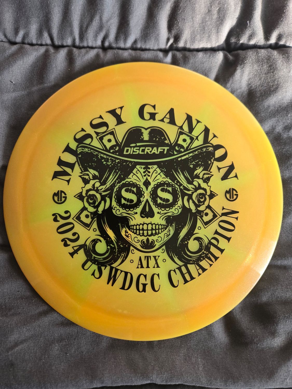 Discraft Discs 2024 USWDGC Missy Gannon Z Swirl Undertaker Yellow/Orange Burst with Black Stamp 173-174g