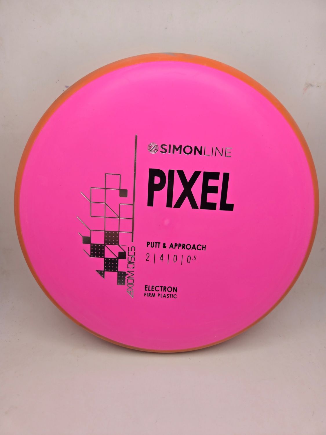 Axiom Discs- Simon Line - Electron Pixel - Stock Firm Pink with Orange Rim 173g