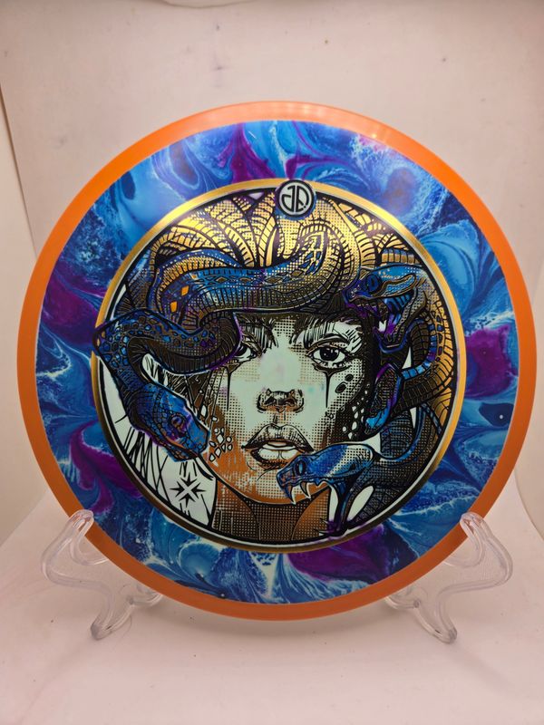 Axiom Discs DFX Discs Medusa Insanity Dyed Blue Swirl Light Grey with Orange Rim Fission 172g