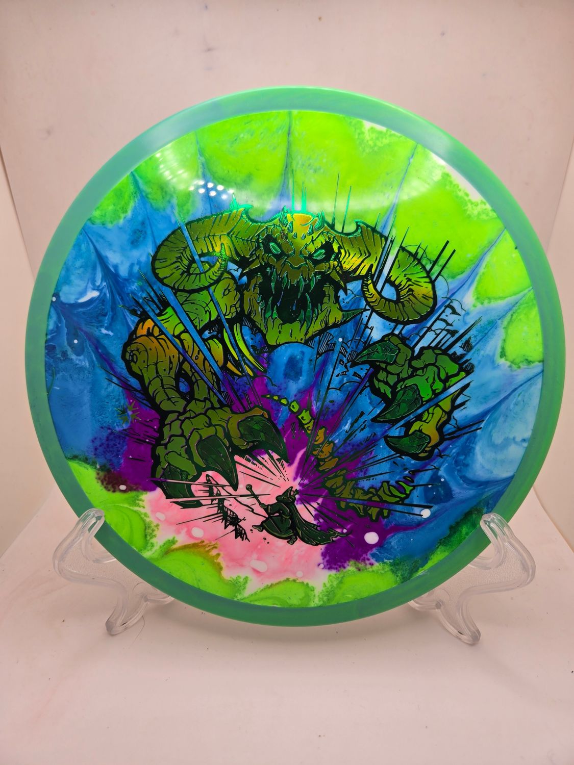 Axiom Discs DFX Discs Though Shall Not Pass Fireball Neutron  Dyed Green/Blue/Pink with Green Rim 172g
