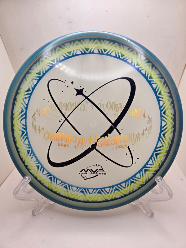 Axiom Discs Special Edition GyroPalooza 2025 Hex Eclipse Particle Dyed Spin Border Royal/ Green/yellow/blue with Blue Swirly Rim 177g