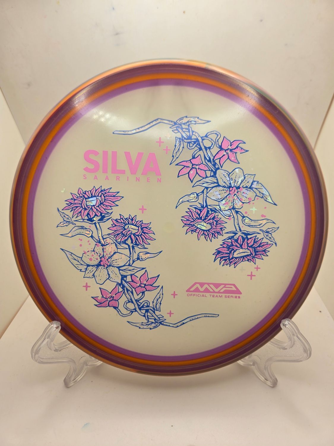 Axiom Particle Particle Eclipse Proxy - Silva Saarinen Team Series -Spin Dye Purple and Orange Flowers with Swirly Purple/Orange Rim 173g